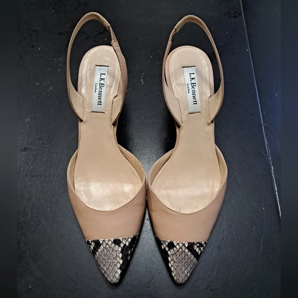 L.K. Bennett London Keira Snakeskin Cap Toe Heels  Size 7 (37.5)